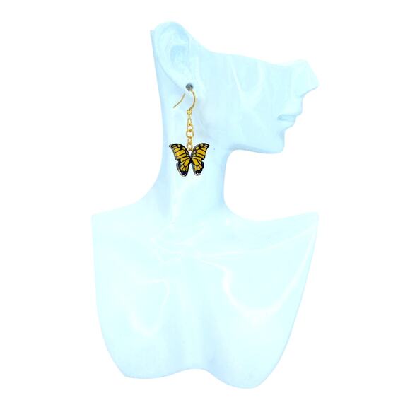 Yellow and Black Whimsical Butterfly Dangle Earrings – Spring Summer Jewelry - Picture 4 of 4